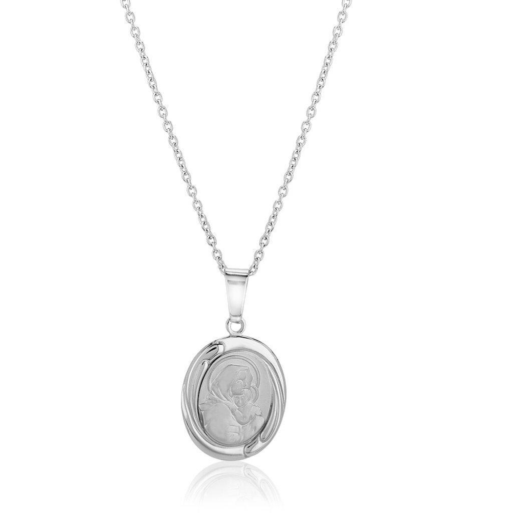 Vanbelle Sterling Silver Jewelry Virgin Mary And Child Medal Pendant Necklace